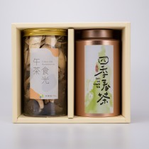 【茶食禮盒】鮮爽四季春茶＋綜合菇菇脆片(2罐裝/盒)